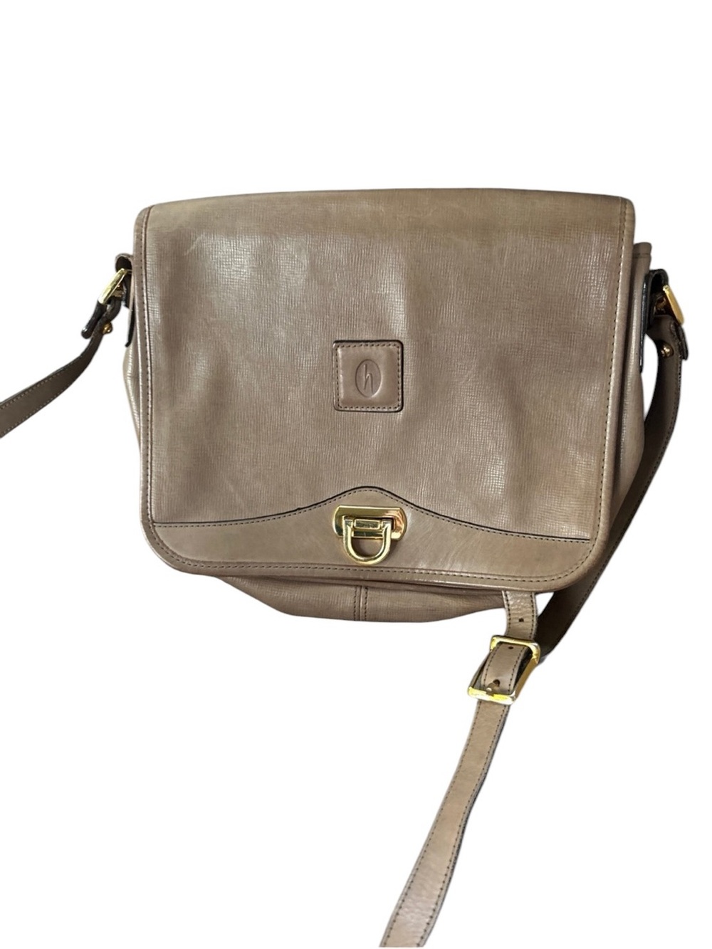 Vintage tan leather Hartmann crossbody bag old money gold tone hardware